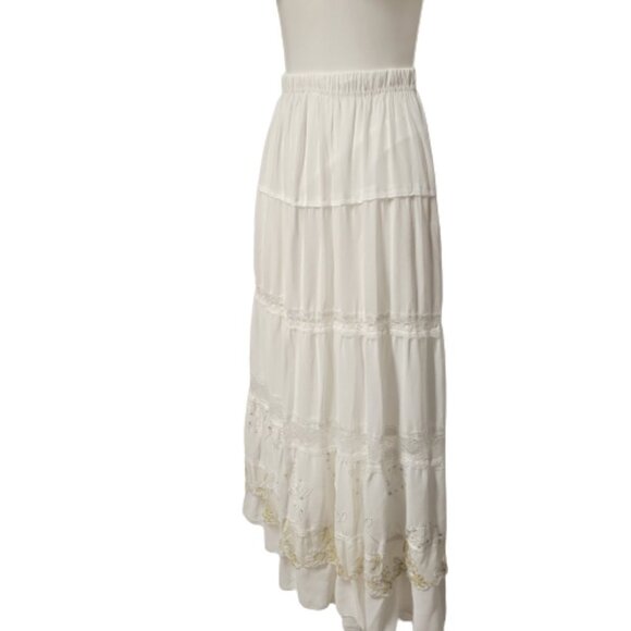 White Lace Skirt Gold Sequin Elastic Waist Pleated Skirt Sizes XL and Size XXL - Picture 5 of 16